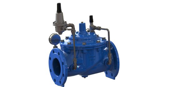 Valvola di riduzione della pressione dell'acqua con membrana in EPDM e rinforzo in nylon, con connessione flangiata EN1092-2 e materiale GGG50