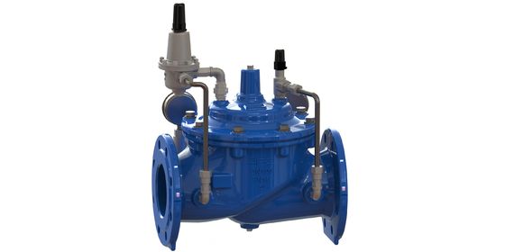 Valvola di riduzione della pressione dell'acqua con membrana in EPDM e rinforzo in nylon, con connessione flangiata EN1092-2 e materiale GGG50
