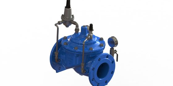 Valvola di riduzione della pressione dell'acqua con membrana in EPDM e rinforzo in nylon, con connessione flangiata EN1092-2 e materiale GGG50