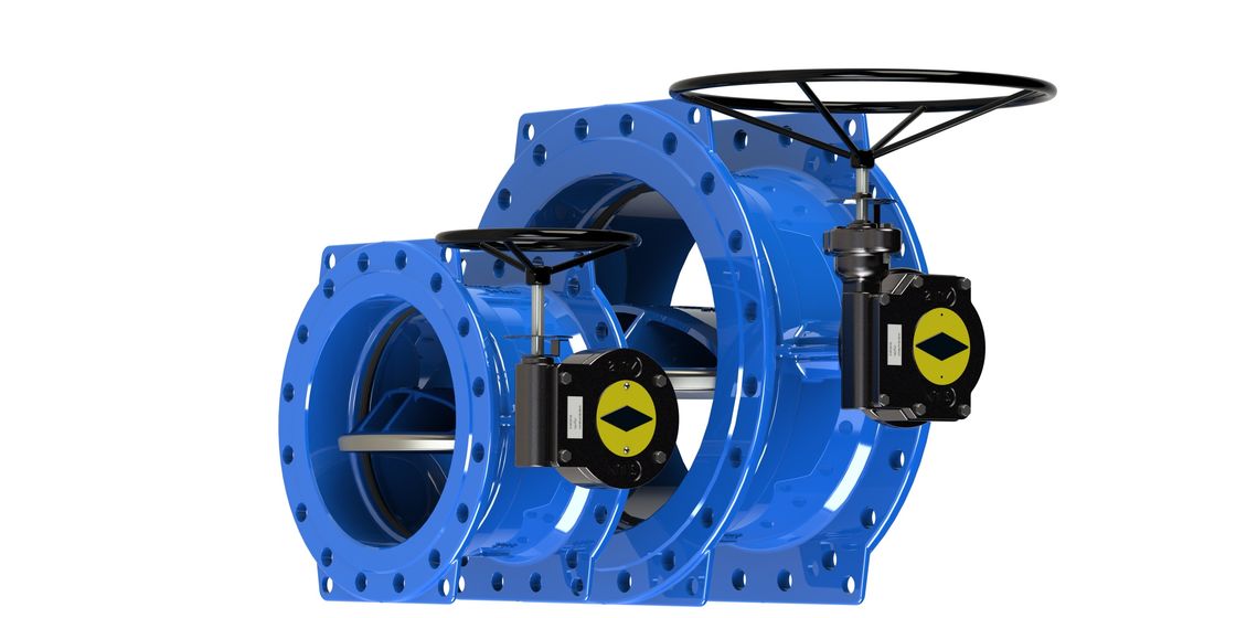 Valvola a farfalla a doppia eccentricità con sede in EPDM e azionamento elettrico per intervallo di temperatura da -10 a 80°C