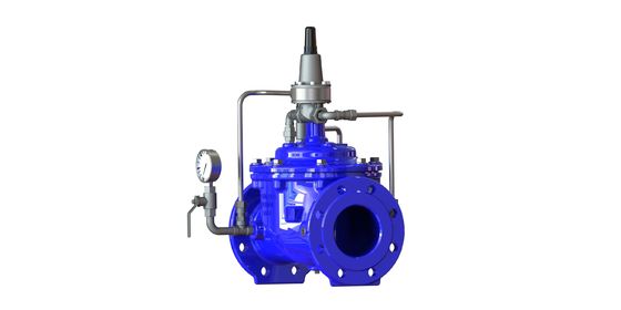 Valvola di mantenimento della pressione della flangia di collegamento in ferro duttile con pressione nominale PN10 e temperatura di funzionamento 0-80 °C